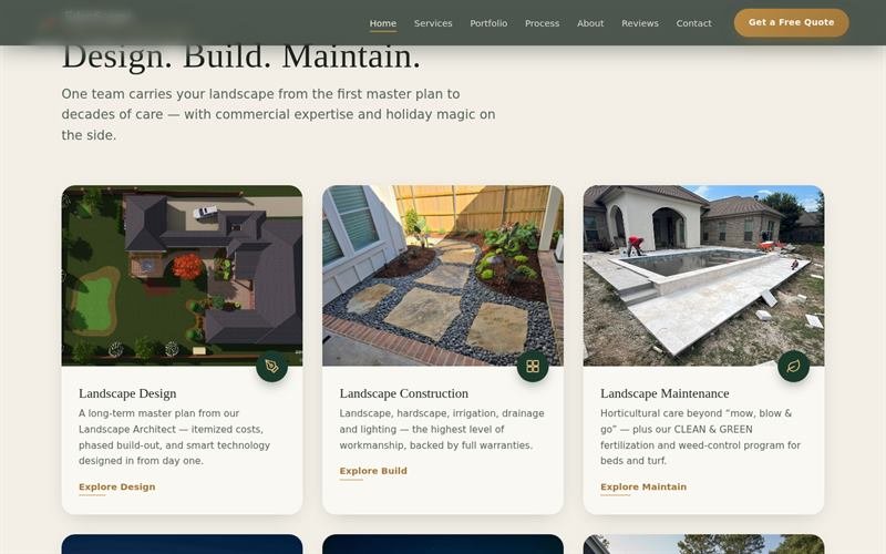 Landscaping company website, services page