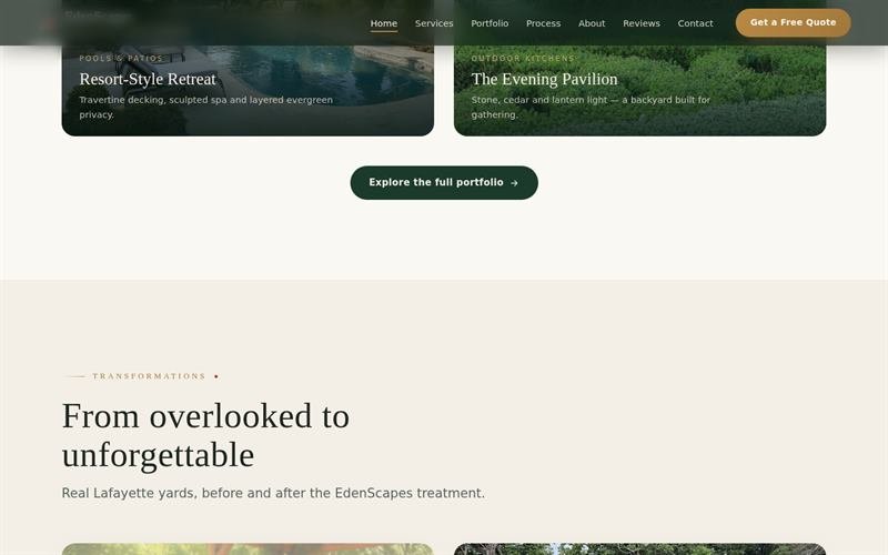 Landscaping company website, portfolio page