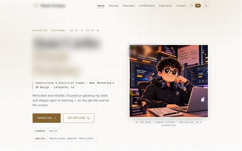 Personal portfolio website, home page